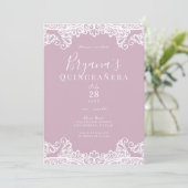 ダスティピンクホワイトレースキンセエレガントーニェラパーティー 招待状 (スタンド正面)
