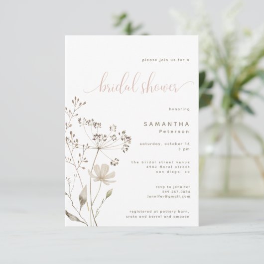 ダスティピンクボタニカルフローラブライダルシャワー 招待状 (スタンド正面)