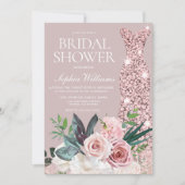 ダスティピンクボタニカルフローラ赤面ブライダルシャワー 招待状 (正面)
