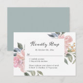 ダスティピンクボタニカル素朴フローラエレガントRSVP 出欠カード (正面/裏面)