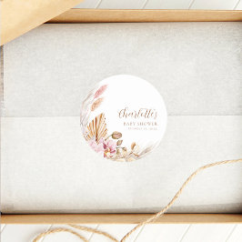 ダスティピンクボヘミアンパンパスグラス |赤ちゃんシャワー ラウンドシール
