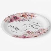 ダスティピンクボヘミアンフラワーの結婚式前夜 ペーパープレート (アングル)