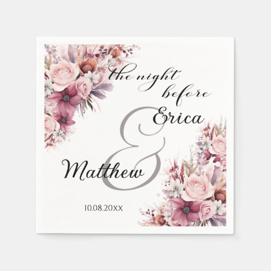 ダスティピンクボホフローラの前の結婚夜 スタンダードカクテルナプキン (正面)