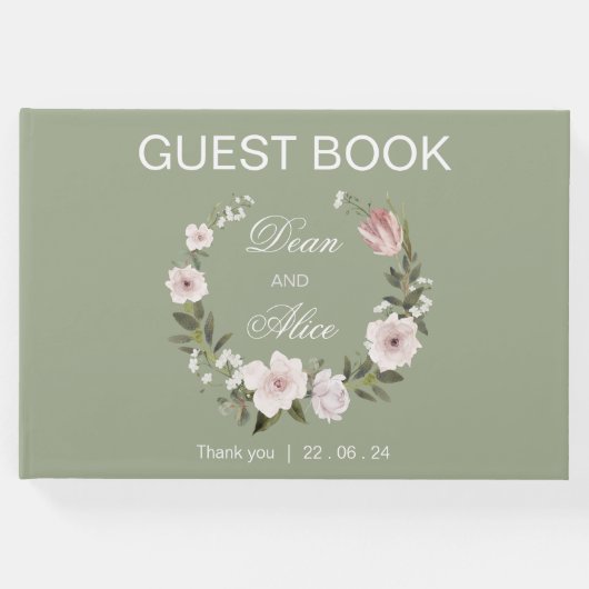 ダスティピンクボホフローラウォーターカラーパステル結婚ズ ゲストブック (正面)