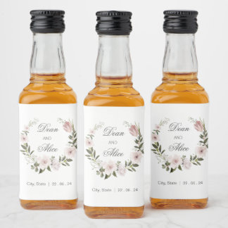 ダスティピンクボホフローラウォーターカラーパステル結婚ズ リキュールボトルラベル
