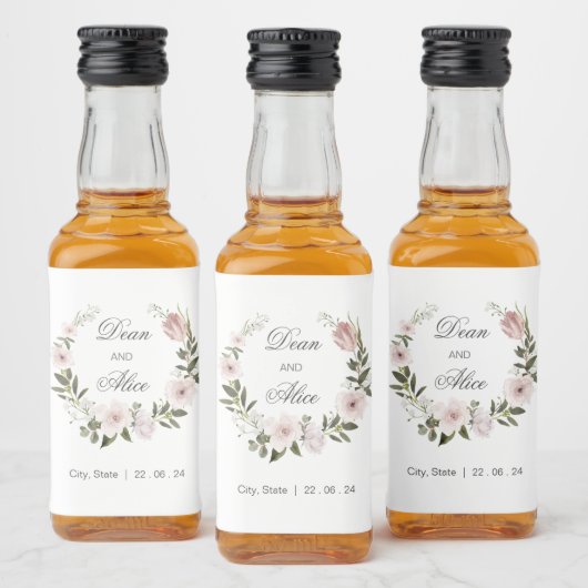 ダスティピンクボホフローラウォーターカラーパステル結婚ズ リキュールボトルラベル (ボトル)