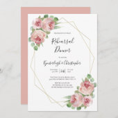 ダスティピンクボホフローラ幾何リハーサルディナー 招待状 (正面/裏面)