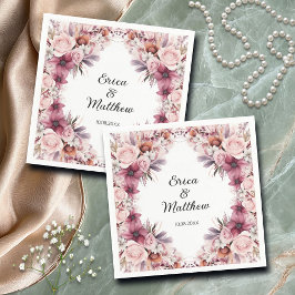 ダスティピンクボホ結婚フローラ スタンダードカクテルナプキン