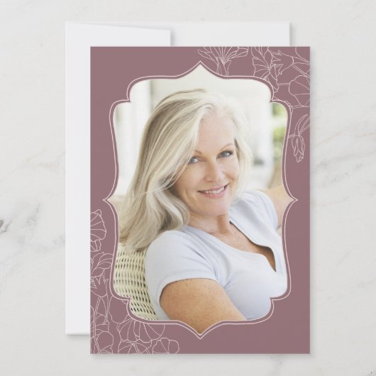 ダスティピンクマウブフォトサプライズ60誕生日 招待状 (裏面)