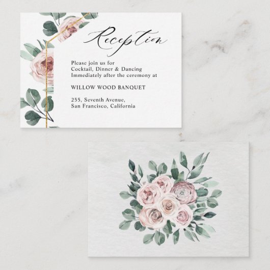 ダスティピンクマウヴバラフローラジオメト結婚リ エンクロージャーカード (正面/裏面)