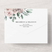 ダスティピンクマウヴバラフローラジオメト結婚リ オールインワン招待状 (裏面)