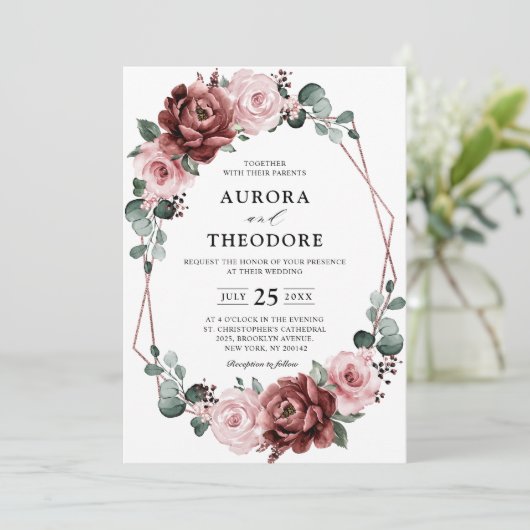 ダスティピンクマウヴバラフローラジオメト結婚リ 招待状 (スタンド正面)