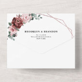 ダスティピンクマウヴバラフローラ幾何結婚Al オールインワン招待状 (裏面)