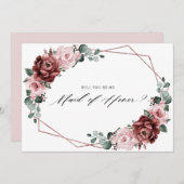 ダスティピンクマウヴバラ私のメイド・オブ・オーナー(花嫁付き添い人) 招待状 (正面/裏面)