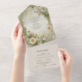 ダスティピンクマルゲライトデイジー結婚ズアールヌーボー オールインワン招待状 (貼ってはがせる)