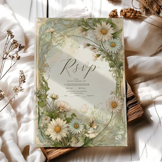 ダスティピンクマルゲライトデイジー結婚ズアールヌーボー 出欠カード