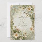 ダスティピンクマルゲライトデイジー結婚ズアールヌーボー 招待状 (正面)