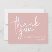 ダスティピンクミニマリストスクリプトブライダルシャワーフラット サンキューカード (正面)
