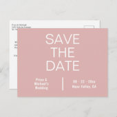 ダスティピンクミニマルタイポグラフィ日付を保存 案内ポストカード (正面/裏面)