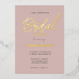 ダスティピンクモダンクシンプルブライダルシャワー金ゴールド 箔招待状