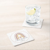 ダスティピンクモダンレインボー金ゴールドガールベビー散布 スクエアペーパーコースター (インサイチュ)