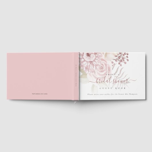 ダスティピンクモダン花模様ブライダルシャワーゲストブック ゲストブック (全面)