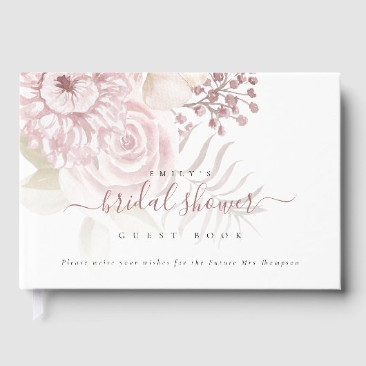 ダスティピンクモダン花模様ブライダルシャワーゲストブック ゲストブック (正面)