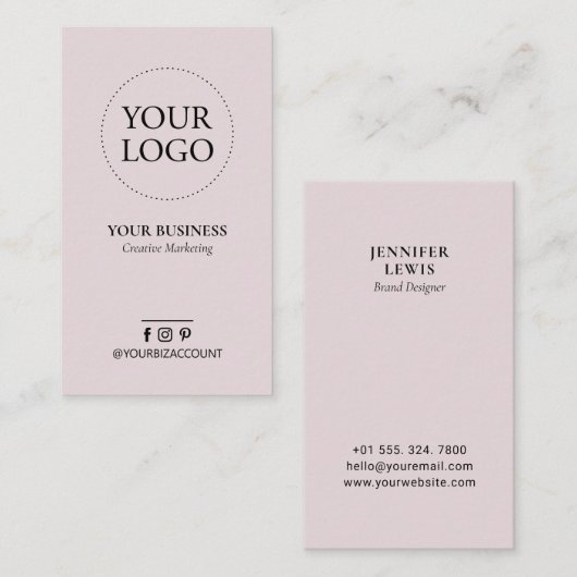 ダスティピンクロゴミニマルビジネスソーシャルメディア 名刺 (正面/裏面)