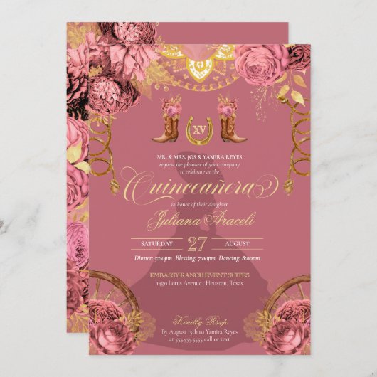 ダスティピンクローズウエスエレガントタンシャロキンセアニェラ 招待状 (正面/裏面)