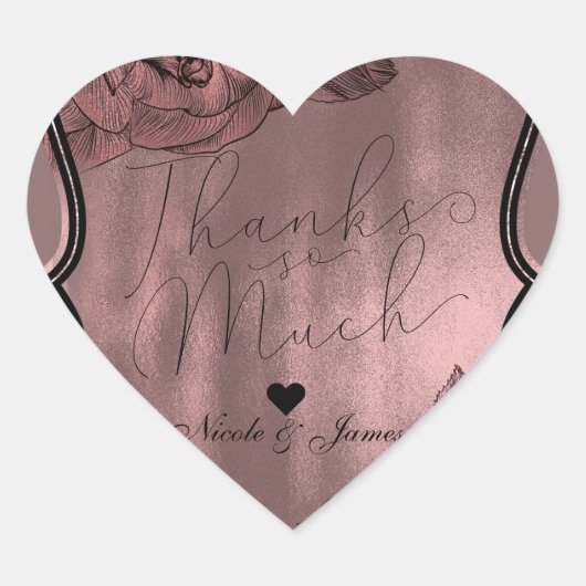 ダスティピンクローズエレガント金ゴールドグラムフローラ結婚ズ ハートシール (正面)