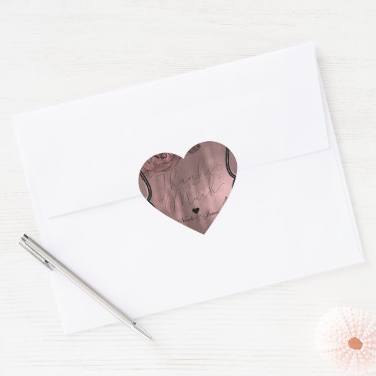 ダスティピンクローズエレガント金ゴールドグラムフローラ結婚ズ ハートシール (封筒)