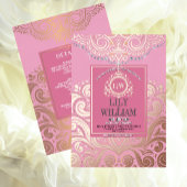 ダスティピンクローズゴールドクラシックモノグラムボホ結婚ズ 箔招待状