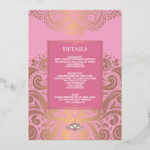 ダスティピンクローズゴールドクラシックモノグラムボホ結婚ズ 箔招待状 (裏面)
