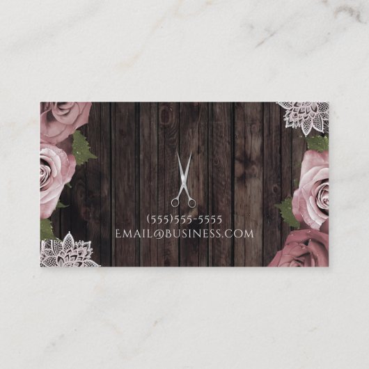 ダスティピンクローズシックサロン美容師はさみ 名刺 (裏面)