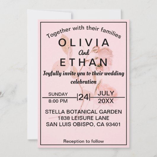 ダスティピンクローズシック夏のフローラ結婚ズ 招待状 (正面)