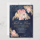 ダスティピンクローズパンプキンパンパスネイビーブライダルシャワー 招待状 (正面)