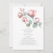 ダスティピンクローズフローラエレガントリハーサルディナー 招待状 (正面)