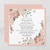 ダスティピンクローズフローラスクエアブライダルシャワー 招待状 (正面/裏面)