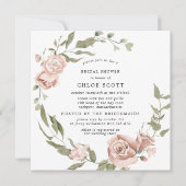 ダスティピンクローズフローラ金ゴールドブライダルシャワー 招待状 (正面)