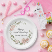ダスティピンクローズフローラ100誕生日 ペーパープレート (パーティー)