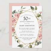 ダスティピンクローズフローラ50thバースデーパーティー 招待状 (正面/裏面)