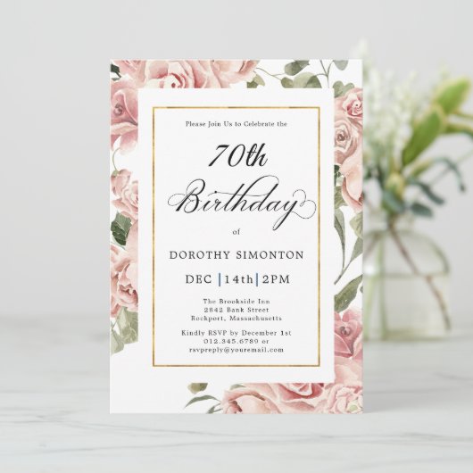 ダスティピンクローズフローラ70thバースデーパーティー 招待状 (スタンド正面)