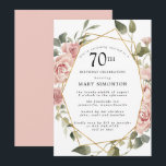 ダスティピンクローズフローラ70thバースデーパーティー 招待状<br><div class="desc">この70歳かわいらしの誕生日パーティーの招待にモダンは縁ど、ほこりっぽいピンクのバラがフローラを作成する。</div>