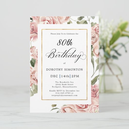 ダスティピンクローズフローラ80thバースデーパーティー 招待状 (スタンド正面)