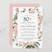 ダスティピンクローズフローラ80thバースデーパーティー 招待状 (正面/裏面)