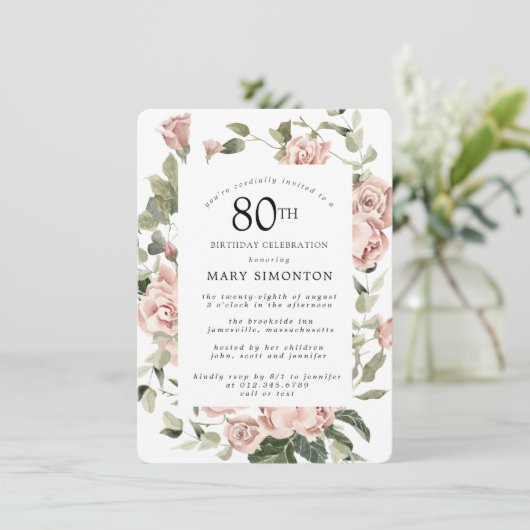 ダスティピンクローズフローラ80thバースデーパーティー 招待状 (スタンド正面)