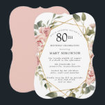 ダスティピンクローズフローラ80thバースデーパーティー 招待状<br><div class="desc">この80歳かわいらしの誕生日パーティーの招待にモダンは縁ど、ほこりっぽいピンクのバラがフローラを作成する。</div>