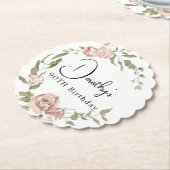 ダスティピンクローズフローラ90誕生日 ペーパーコースター (アングル)