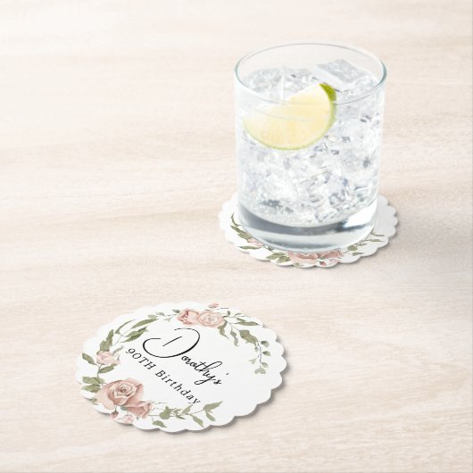 ダスティピンクローズフローラ90誕生日 ペーパーコースター (インサイチュ)