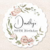 ダスティピンクローズフローラ90誕生日 ペーパーコースター (正面)